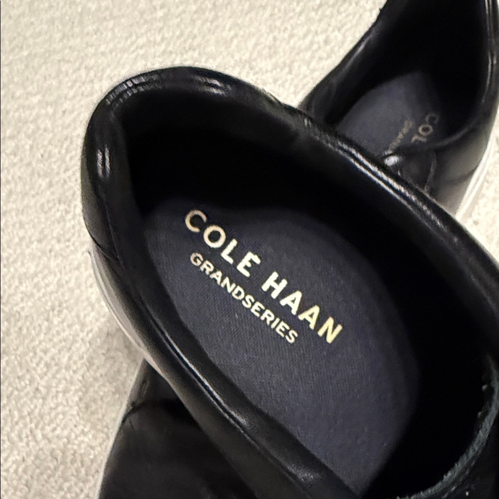 Cole Haan Men's Black Leather Sneakers with White Soles - Picture 2 of 4
